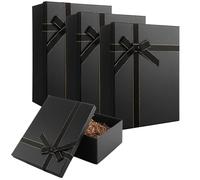 LDXDRU 3PCS Black Gift Box, 31 x 22 x 6cm Gift Boxes for Presents, Gift Box with Lids Silk Ribbon, Hardboard Gift Boxes with Lids for Valentines Day Presents Birthdays, Holidays, Anniversaries Gift