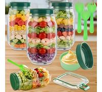 LDXDRU 3Pcs Salad Pod Mason Jar, Side Opening Salad Jar with Dressing Cup, Salad Pod, BPA Free & Dishwasher Safe for Office, Travel & Outdoors