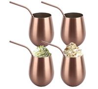 LDXDRU 4 Pack 500ml / 17oz Stainless Steel Wine Glasses, Stemless Cocktail Tumblers with Straws, Metal Drinking Cups Shatterproof Wine Tumblers for Party Festival Camping Bar Home Travel