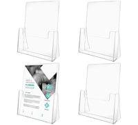 LDXDRU 4 Pack A4 Leaflet Holder, Clear Display Document Holder, Flyer Display Stands Brochure Portrait Literature Stand for Office Restaurants Reception