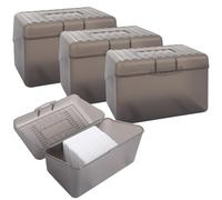 LDXDRU 4 Pack Grey Index Card Box, 17 x 10 x 12cm Plastic Greeting Card Organiser, Revision Cards Holder Recipe Card Box Card File Storage Box Notecard Box for Home Office Business