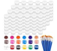 LDXDRU 50 Strips 300 Pots 5ml / 0.2oz Paint Pot Strips with Lids, Mini Paint Container with Brushes Set, Empty Plastic Painting Cups for Arts and Crafts