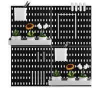 LDXDRU 56 x 56cm Pegboard Combination Kit, Wall Organiser Pegboard with Accessories, Black Plastic Peg Board Garage Wall Storage Peg Board for Kitchen Home Tool Storage - 4 Panels of 28 x 28cm