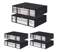 LDXDRU 6 Pack 40L Under Bed Storage Bags with Zips, Large Underbed Storage Boxes with Clear Window, Foldable Clothes Storage Bags Fabric Storage Organizer for Clothes Quilts Blankets Bedding