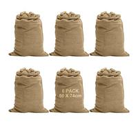 LDXDRU 6 Pack 52 x 74cm Large Hessian Sacks, 25KG Potato Sacks for Storage, Vegetable Storage Bags Hessian Jute Burlap Sack for Coffee Beans Plant Protection Gardening