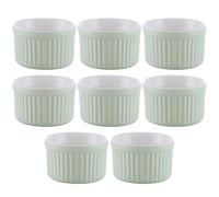 LDXDRU 8 Pack 110ml / 4oz Green Porcelain Ramekin Set, 7.5cm Creme Brulee Ramekins Pudding Custard Cups, Small Dipping Bowls Mini Baking Cups for Souffle Jams Cupcakes Muffin Ice Cream