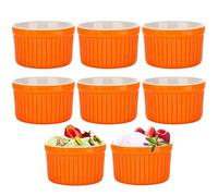 LDXDRU 8 Pack 110ml / 4oz Orange Porcelain Ramekin Set, 7.5cm Creme Brulee Ramekins Pudding Custard Cups, Small Dipping Bowls Mini Baking Cups for Souffle Jams Cupcakes Muffin Ice Cream