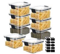 LDXDRU 8 Pack 460ml / 16oz Plastic Food Storage Container, Square Small Container with Lids & Stickers, Clear Kitchen Containers Airtight Spice Containers for Cereal Bean Pasta Flour Nut Sugar