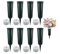 LDXDRU 8 Pack Plastic Grave Flower Pots, 8 x 25cm Cemetery Vases with Spike and Base, Memorial Flower Vases Grave Flower Holders for Graveside Lawn Yard Garden Decoration