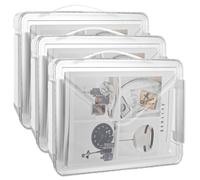 LDXDRU Pack of 3 Storage Boxes with Lid, Portable Project Case with Handle, A4 Storage Organiser, 5L Document Box for Crafts, Paper, Art Supplies, Building Blocks, Tools, Certificates