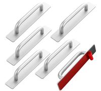 LDXDRU Pack of 6 Self-Adhesive Furniture Handles, Bow Handles, Aluminium Cabinet Handles, Silver, Kitchen Handles, Drawer Handles, No Drilling, Door Handle for Wardrobe, Kitchen, Sliding Door, Balcony