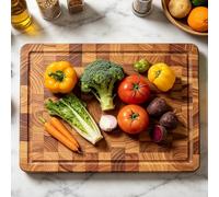LDXDRU Teak Wood End Grain Chopping Board, 36x25x2.5cm Large Wooden Cutting Board, Rectangular Wood Serving Tray for Kitchens