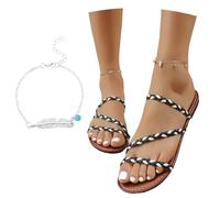 LDXEQIZ 2025 New Casual Slippers Women's Large Size Sandals Vintage PU Leather Slippers Open Toe Slippers Comfortable Flat Summer Shoes For Pool/Sea, 36-43(Black,4.5 UK)