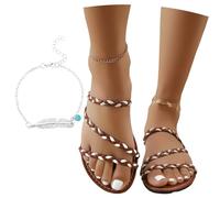 LDXEQIZ 2025 New Casual Slippers Women's Large Size Sandals Vintage PU Leather Slippers Open Toe Slippers Comfortable Flat Summer Shoes For Pool/Sea, 36-43(Brown,6 UK)