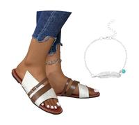 LDXEQIZ 2025 New Flat Slippers Retro Patchwork Slippers Women's Large Size Sandals Fashion PU Leather Slippers With Buckle Summer Open Toe Slippers For Indoor/Outdoor(6.5 UK)