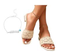 LDXEQIZ 2025 New Slippers With Block Heel Women's Vintage Sandals With Lace Bridal High Heels, Square Toe Slippers Summer Open Toe Slippers Large Size Evening Shoes For Party(6 UK)