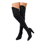 LDXEQIZ 2025 Winter Overknee Boots With Block Heel Women Suede Pumps Stretch Long Boots With Zipper Elegant Pointed Toe High Heels For Party(3.5 UK)