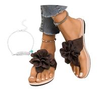 LDXEQIZ 2026 Summer Flip Flops With Flowers Women's Elegant Toe Separator Sandals Comfortable Clip-Toe Slippers Casual Flat Slippers For Vacation/Beach(Brown,5.5 UK)