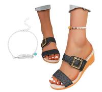 LDXEQIZ Bridal Sandals With Sequins 2026 Summer Women's Slippers With Wedge Heel Large Size Slippers Fashion High Heels Elegant Open Toe Beach Shoes For Party, Wedding(Black,4 UK)