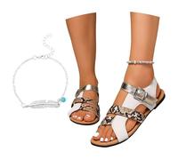 LDXEQIZ Casual Flat Sandals Women's Plus Size Sandals With Buckle New Roman Sandals With Snake Pattern Vintage PU Leather Summer Shoes For Vacation/Beach(7 UK)