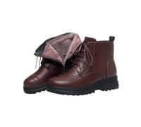 LDXEQIZ Elegant Booties With Floral Embroidery, Women's Lace-up Boots With Side Zip, PU Leather Platform Snowboots, Warm Plush Lined Winter Shoes For Outdoor(Brown,3.5 UK)