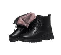 LDXEQIZ Elegant Booties With Floral Embroidery, Women's Lace-up Boots With Side Zip, PU Leather Platform Snowboots, Warm Plush Lined Winter Shoes For Outdoor(Black,4 UK)