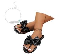 LDXEQIZ Elegant Flip-Flops With Bows Women's Toe Separator Sandals Large Size Slippers Clip-Toe Slippers Casual Flat Summer Shoes 2025 New PU Leather Slippers For Pool/Sea(7 UK)