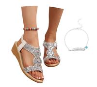 LDXEQIZ Elegant Sandals With Rhinestones Women's Summer Sandals With Wedge Heel Elastic Band Slingback Sandals Comfortable Soft Soles Beach Shoes Casual Boho Evening Dress Shoes(5 UK)