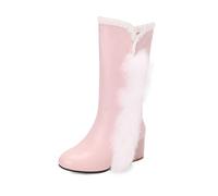 LDXEQIZ Elegant Short Boots With Block Heel, Women's Winter Ankle Boots With Plush Collar, PU Leather Booties With Zip, 6 Cm High Heels For Wedding/party(Pink,5.5 UK)