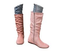 LDXEQIZ Flat High Boots Women Retro Medieval Long Shaftboots Suede Riding Boots With Side Zipper Large Size Winter Shoes For Cosplay, Party(Pink,7 UK)