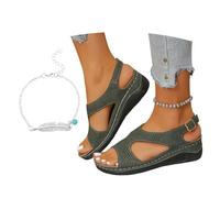 LDXEQIZ Large Size Sandals Women's Walking Slippers With Arch Support PU Leather Orthopedic Sandals With Ankle Strap Summer Peep Toe Trekking Shoes For Outdoor, 36-43(Green,5.5 UK)