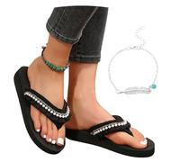 LDXEQIZ Large Size Slippers 2026 New Flip Flops With Pearl Women's Leisure Toe Separator Sandals EVA Platform Slippers With Wedge Heel Summer Beach Shoes For Indoor/Outdoor(Black,7 UK)