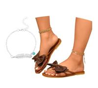 LDXEQIZ Large Size Slippers Women Clip-Toe Slippers Elegant Flip-Flops With Bows Casual Toe Separator Sandals 2025 New Slippers Lightweight Flat Summer Shoes For Vacation/Beach(Brown,4.5 UK)