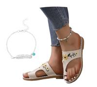 LDXEQIZ Large Size Slippers Women's Clip-Toe Sandals Vintage Flip-Flops With Floral Embroidery Casual Toe Separator Sandals PU Leather Slippers Lightweight Flat Summer Shoes, 36-43(4.5 UK)
