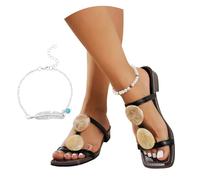 LDXEQIZ Large Size Slippers Women's Elegant Sandals With Low Heels Square Toe Open Toe Slippers 2026 Summer PU Leather Flip-Flops For Parties/Weddings(Black,6.5 UK)