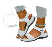 LDXEQIZ Orthopedic Sandals With Metal Studs Women's Comfortable Wide Feet Sandals PU Leather Walking Sandals With Arch Support Open Toe Slingback Summer Shoes For Pool/Sea(White,6.5 UK)