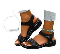 LDXEQIZ Orthopedic Sandals With Metal Studs Women's Comfortable Wide Feet Sandals PU Leather Walking Sandals With Arch Support Open Toe Slingback Summer Shoes For Pool/Sea(Black,5.5 UK)