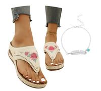 LDXEQIZ Orthopedic Toe Separator Sandals Women's Retro Flip Flops With Floral Embroidery Wide Feet Slippers Wedge Heel Sandals With Arch Support 2026 Summer Clip-Toe Slippers(White,7 UK)