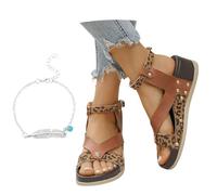 LDXEQIZ Platform Sandals With Wedge Heel Women's Vintage Romansandals With Buckle 2026 Summer Large Size Sandals Leisure Bohemia Beach Shoes For Outdoor(Brown,4.5 UK)