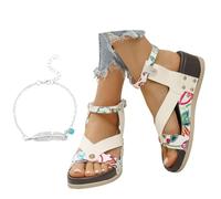 LDXEQIZ Platform Sandals With Wedge Heel Women's Vintage Romansandals With Buckle 2026 Summer Large Size Sandals Leisure Bohemia Beach Shoes For Outdoor(White,6 UK)