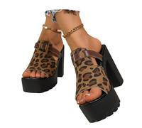 LDXEQIZ Platform Slippers 2026 Women's Suede Sandals Retro Slippers With Leopard Print Open Toe High Heels Summer Slides With Block Heel Large Size Evening Dress Shoes, 36-43(7.5 UK)
