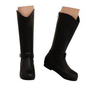 LDXEQIZ PU Leather Wedge Heel Long Boots With Zipper For Women Autumn Winter Riding Boots With Buckle Retro Medieval Shoes For Cosplay(Black,6.5 UK)