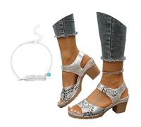 LDXEQIZ Retro Roman Sandals For Women With Snake Pattern, Bridal High Heels PU Leather Sandals With Block Heel Large Size Slippers 2026 Summer Evening Dress Shoes For Party, Wedding(7 UK)