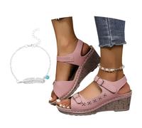 LDXEQIZ Retro Sandals With Buckle Women's Orthopedic Sandals Comfortable Wide Feet Sandals PU Leather Open Toe Walking Sandals Platform Wedge Heel Summer Shoes For Vacation/Beach(Pink,7 UK)