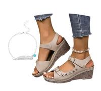 LDXEQIZ Retro Sandals With Buckle Women's Orthopedic Sandals Comfortable Wide Feet Sandals PU Leather Open Toe Walking Sandals Platform Wedge Heel Summer Shoes For Vacation/Beach(Beige,4 UK)