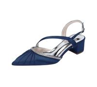 LDXEQIZ Rhinestone Wedding Shoes Classic Satin Bridal Shoes Elegant Slingback Sandals With Block Heel Women's Pointed Toe Pumps With Ankle Strap 5.5cm(Blue,7.5 UK)