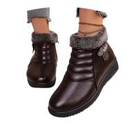 LDXEQIZ Snowboots With Rhinestones Women's Retro Wedge Heel Booties Warm Plush Lined Ankle Boots PU Leather Non-slip Booties Winter Cotton Shoes For Mothers(Brown,6 UK)