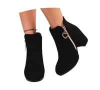 LDXEQIZ Spring Short Boots Women's Chelsea Booties Elegant Ankle Boots With Block Heel Suede Booties With Side Zipper Large Size Ankle Shoes, 36-43EU(Black,6.5 UK)