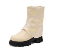 LDXEQIZ Spring Short Boots Women's PU Leather Slip-on Booties Chinese Style Booties With Floral Pattern Platform Ankle Boots With Block Heel Plus Size Ankle Shoes(Yellow,7.5 UK)