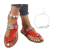 LDXEQIZ Toe Separator Sandals Women's Retro Flip-Flops With Leopard Print PU Leather Large Size Slippers 2025 New Clip-Toe Slippers Summer Bohemian Slippers Casual Flat Slippers(7.5 UK)